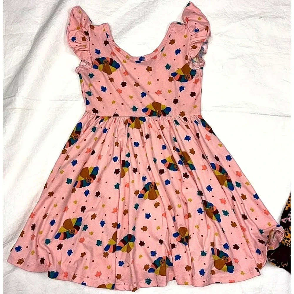 Dot Smile Toddler 2T‎ Dress Lot 3pc Fall Thanksgiving Turkey Squash Leave Empire